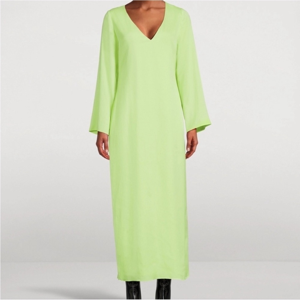 NWOT Mara Hoffman Naliyah neon green lime V neck midi dress